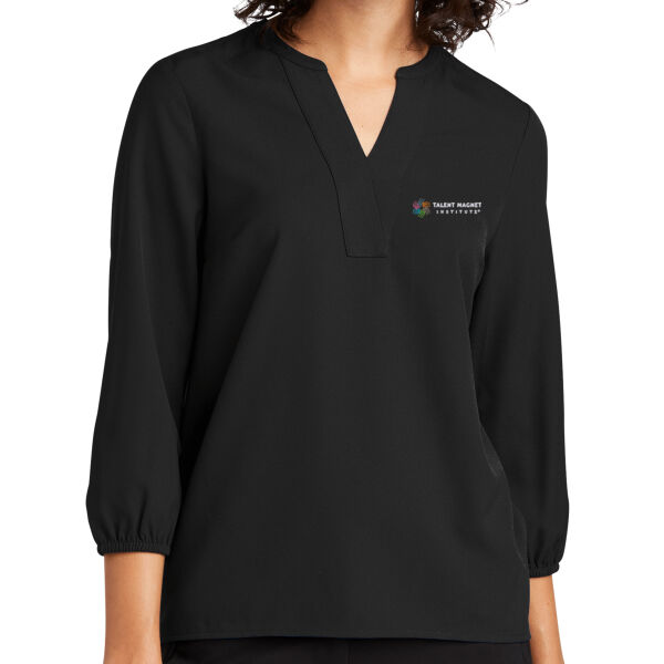 Talent Magnet Institute Embroidered - Women's Stretch Crepe 3/4 Sleeve Blouse Thumbnail